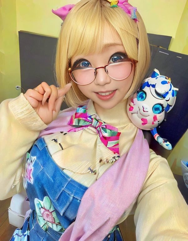 Glasses、Arabian woman wearing a ribbon with stars, Portrait of a Japanese Gal, Cute Decora Rainbow Core, Belle Delphine, big cute anime eyes, Wearing square glasses, Decora style, Big anime eyes, sakimichan, Ayami Kojima Amano, Giant anime eyes, big!!!!!! Glasses!!!, !!Glassesている!!