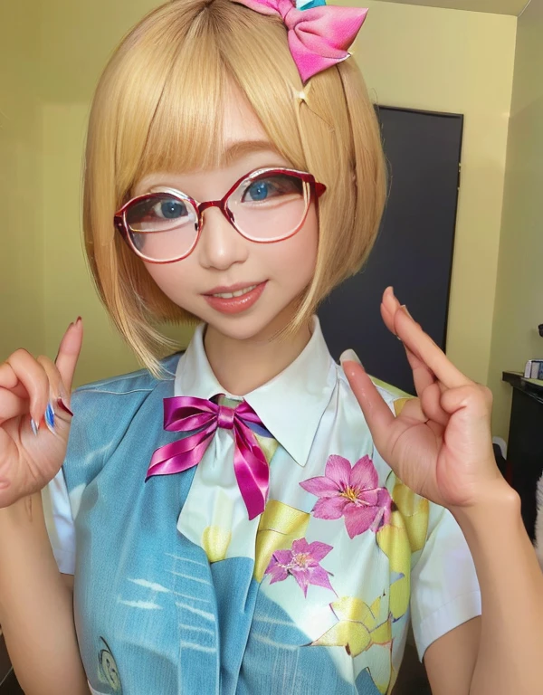 Glasses、Arabian woman wearing a ribbon with stars, Portrait of a Japanese Gal, Cute Decora Rainbow Core, Belle Delphine, big cute anime eyes, Wearing square glasses, Decora style, Big anime eyes, sakimichan, Ayami Kojima Amano, Giant anime eyes, big!!!!!! Glasses!!!, !!Glassesている!!