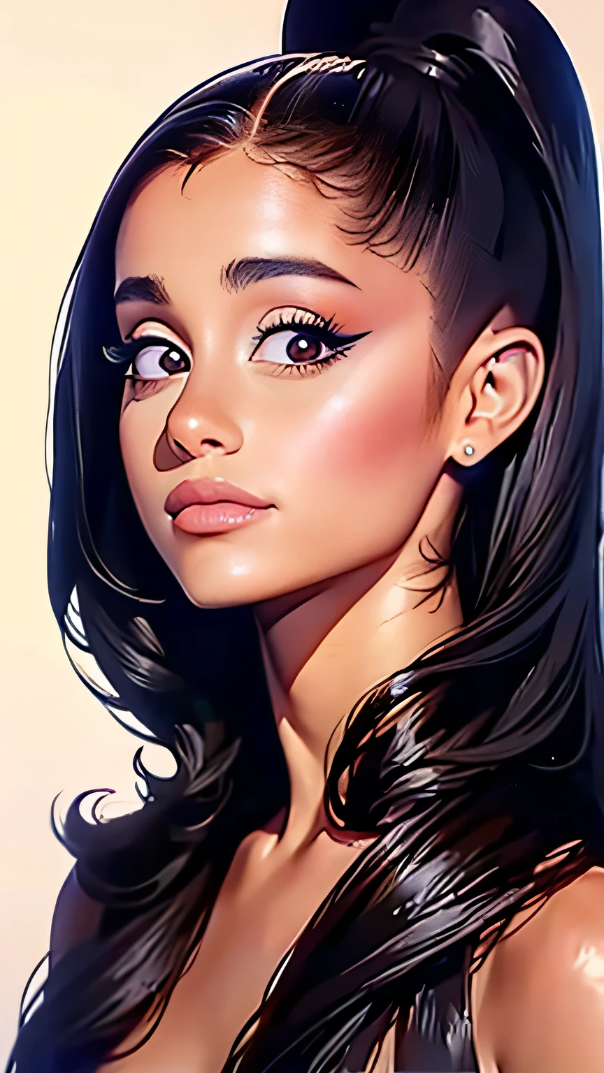 uma pintura de uma mulher com cabelo loiro e blusa preta, pintura de ariana grande, pintura de retrato de ariana grande, retrato de ariana grande, no art style by bowater, cartoon pintura digital, glossy pintura digital, digital illustration portrait, arte digital de um elegante, retrato digital, suave. pintura digital, realistic pintura digital, Dor digital, retrato de arte digital