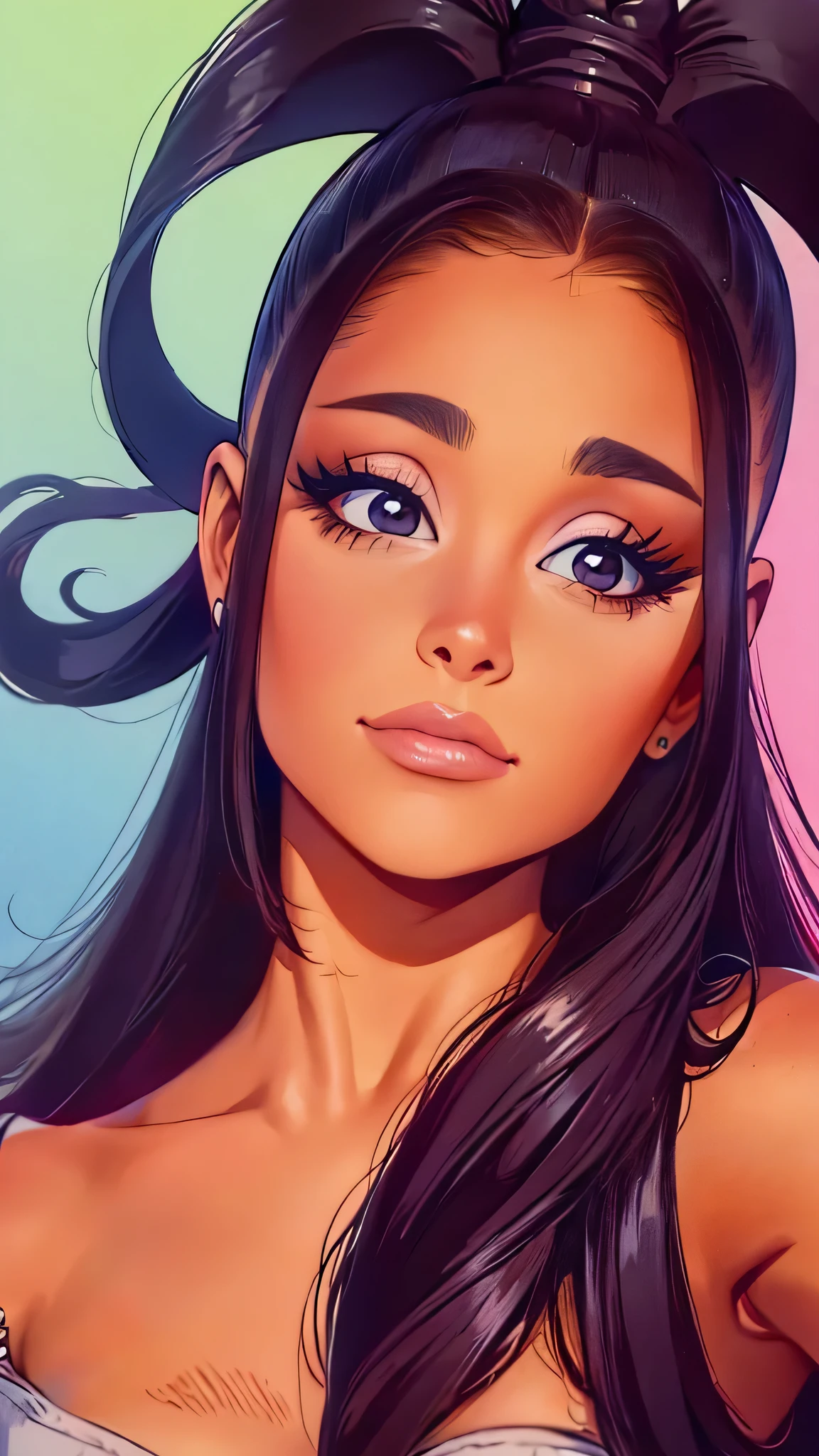 uma pintura de uma mulher com cabelo loiro e blusa preta, pintura de ariana grande, pintura de retrato de ariana grande, retrato de ariana grande, no art style by bowater, cartoon pintura digital, glossy pintura digital, digital illustration portrait, arte digital de um elegante, retrato digital, suave. pintura digital, realistic pintura digital, Dor digital, retrato de arte digital