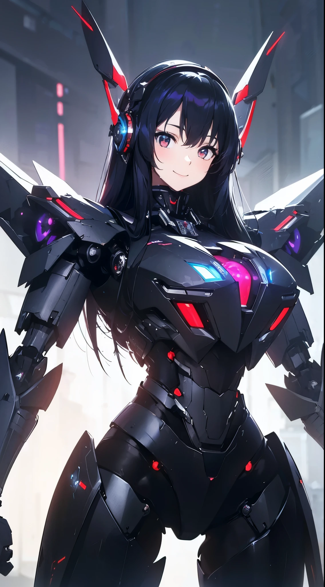 Machine eyes glowing red、A kind smile
