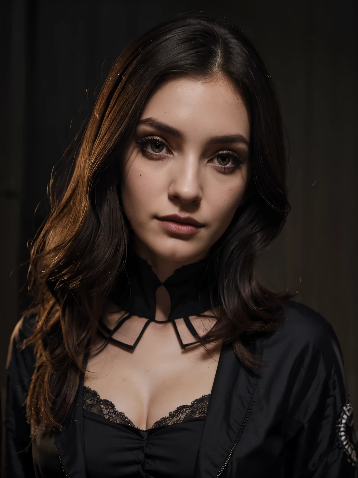 gothic photo, human skull, skeleton, with a hole in the forehead, deep cleavage