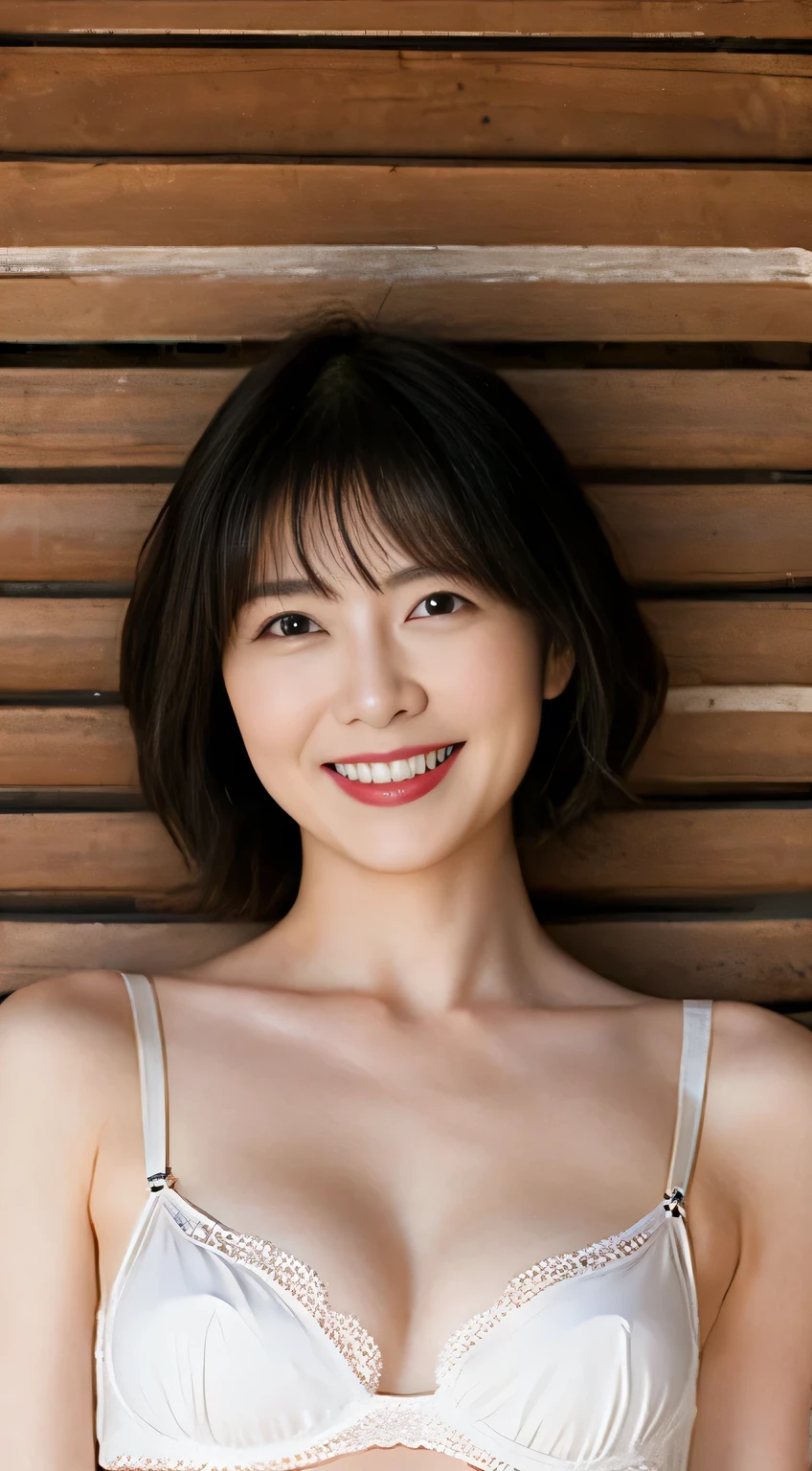 Very Short Hair Black Hair A seductive smile 50 years old Japanese lingerie G-cup breasts Surreal