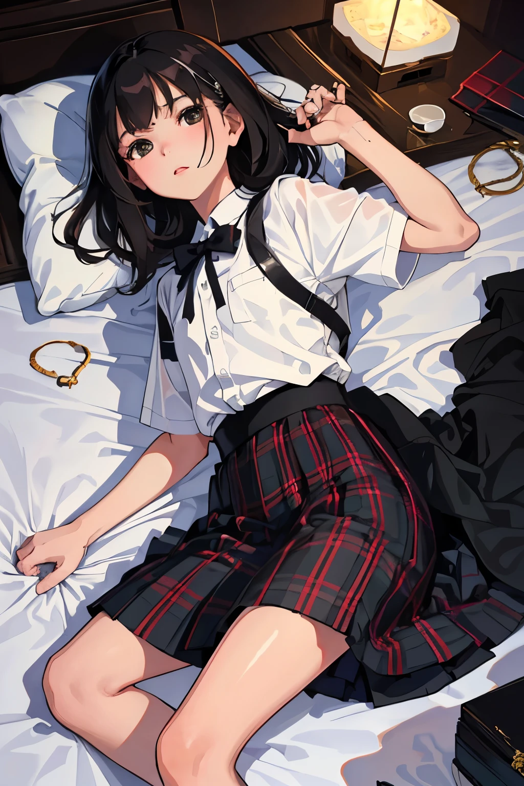 17Year old schoolgirl High school girl in black high socks Japan puffed out cheeks Fume Lack of eye power The skirt is ironed The shirt is ironed The tie is about to come off plaid skirts Glasses Twin Tail