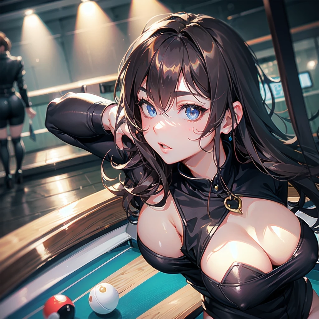 high quality,High resolution,16k,Sharp lines,1 girl,female billiards player ,Cute Face, Big Breasts, Beautiful legs,At the billiards hall,Focus Girl,Beautiful face in every detail,Detailed clothing,Beautiful Eyes,nice,Dynamic Angle、Camel Toe、Giant tit、Nipple Puffs、Cleavage、Plump、Super big breasts、Super big butt