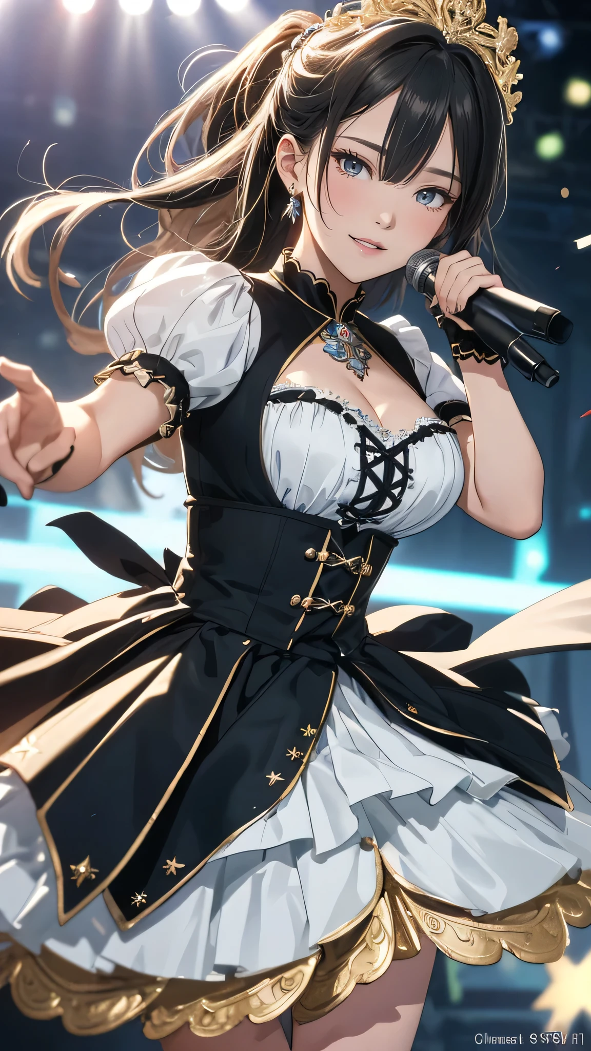 random Idol costume,(sing:1.2),(Random Pose),(Thin type),(large breasts),(random hairstyle),(Highest image quality, (8K), Ultra-realistic, Best Quality, High quality, High Definition, high quality texture, high detailing, Beautiful detailed, fine detailed, extremely details CG, Detailed texture, realistic representation of face, masterpiece, presence)