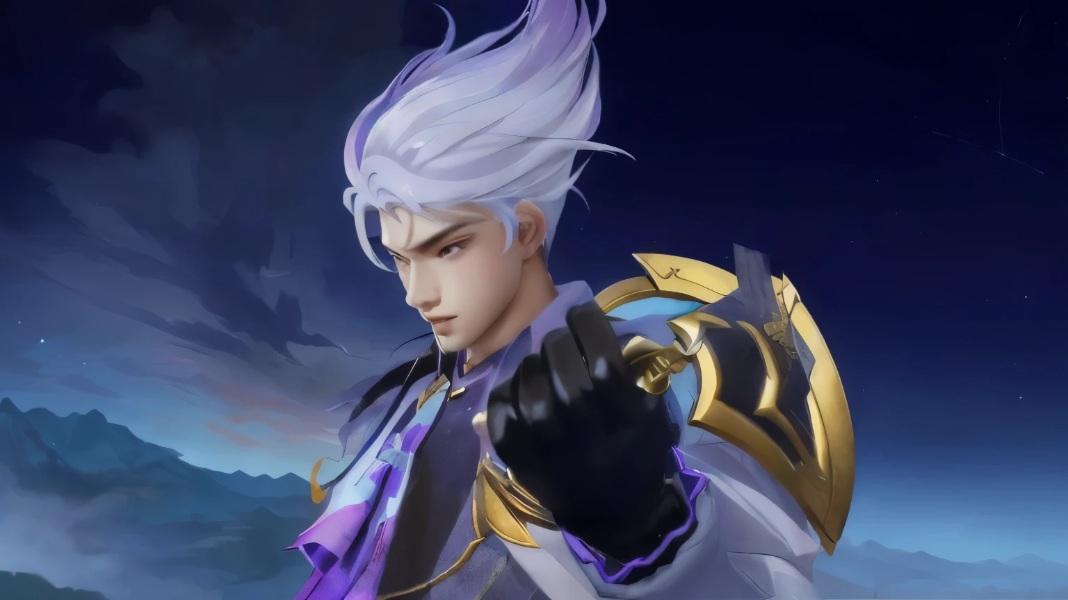 a close up of a person with a sword in a sky, inspired by Huang Shen, heise jinyao, keqing from genshin impact, zhongli from genshin impact, zhao yun, genshin impact character, sylas, style of kieran yanner, xqc, xianxia hero, inspired by Shen Zhou, inspired by Yang Jin