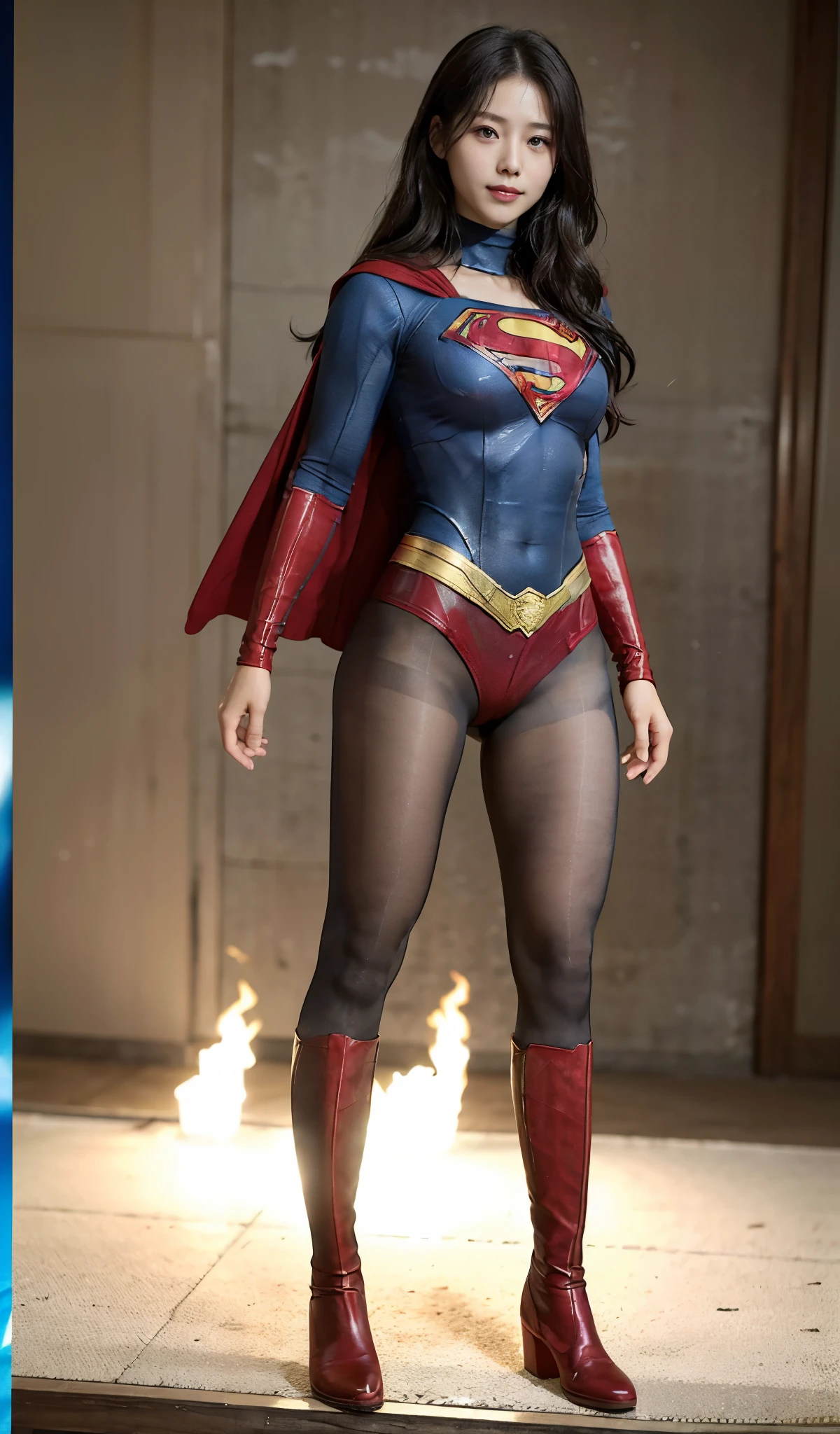 No background、(((Beautiful legs in black tights.)))、(((Legally express the beauty of your smile)))、((((Make the most of your original images)))、(((Supergirl Costume)))、(((Beautiful Hair)))、(((suffering)))、(((Please wear black tights....、Wear red boots)))、((Best image quality、8k))、((highest quality、8k、masterpiece:1.3))、(((Preserve background )))、Sharp focus:1.2、Beautiful woman with perfect figure:1.4、Slim Abs:1.2、Wet body:1.5、Highly detailed face and skin texture、8k