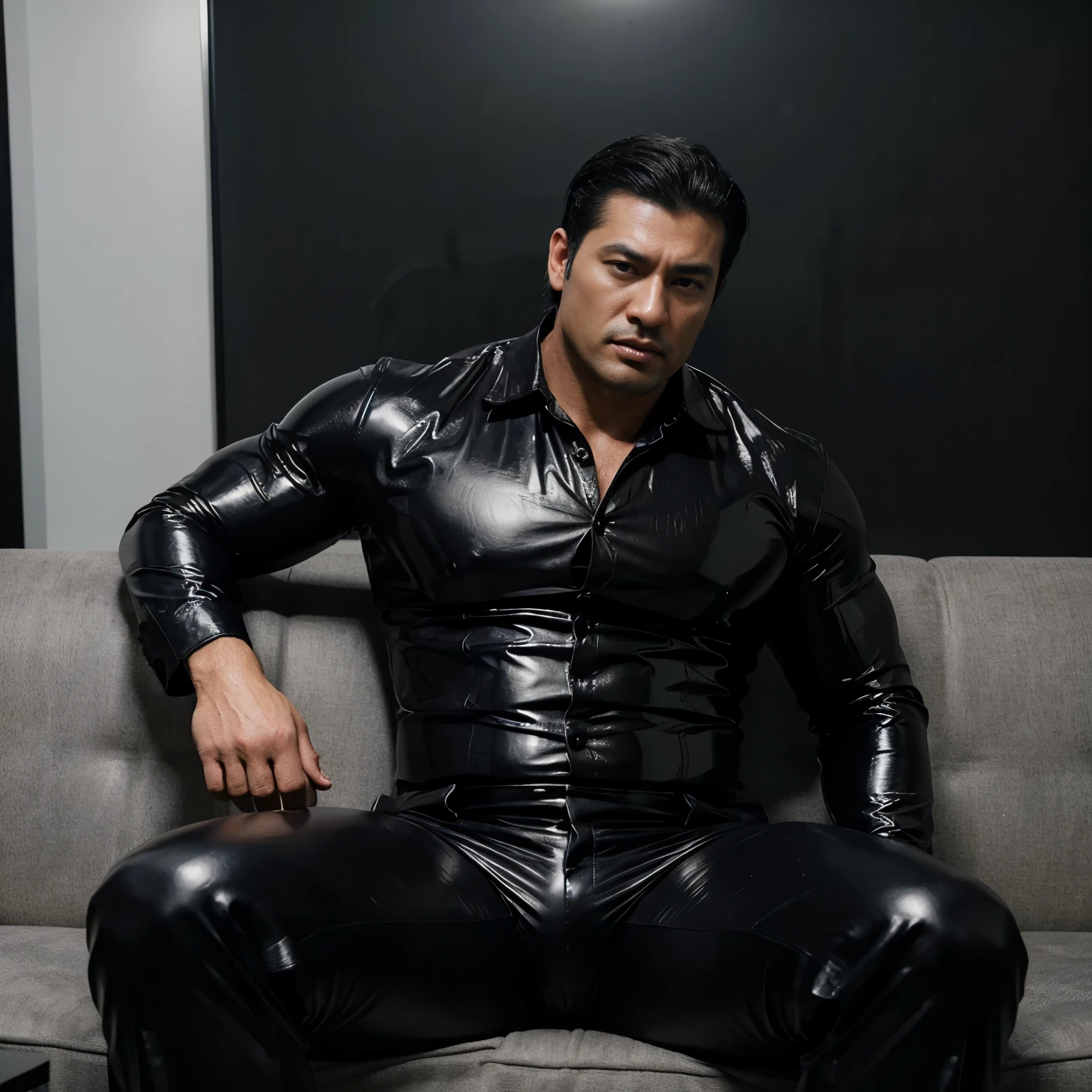 30 years old,daddy,"shiny suit ", wear shirt, pants,Dad sat on sofa,k hd,in the office,"big muscle", gay ,black hair,asia face,masculine,strong man,the boss is,handsome,,leather gloves,lecherous dad,look straight ahead,dad is handsome,dad is handsome ,dad is "horny dad"