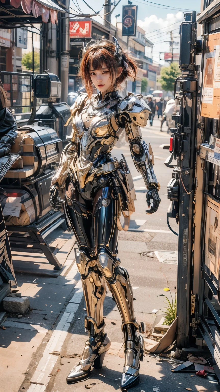 (top-quality:1.2, masterpiece)、ultra high resolution、extremely ultra surrealism, (Photorealsitic:1.4)、Raw photo、(Steampunk Battle Cyborg fallen angel)、(large mechanical bat wings)、black porcelain body、red hair、glowy skin、1 Cyborg girl、(mechanical frame:1.3)japanese, extremely cute face, ((super realistic details))、portrait、globalillumination、Shadow、octan render、8K、ultrasharp、character edge light、Details of complex ornaments、Acrylic Clear Cover、Sumerian details、Hydraulic cylinder、Small LED lamp、highly intricate detail、Realistic light、a purple eye、radiant eyes、Facing the camera、neon details、cowboy shot、Futuristic headgear、About Cyberpunk