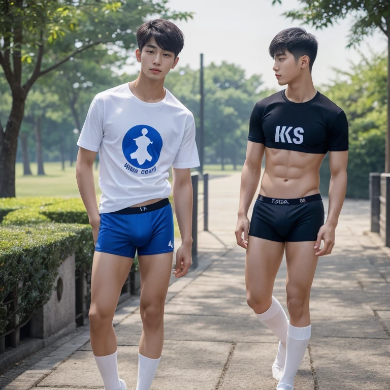  teenagers , very young , light-skin , wearing an dark blue sexy underwear, tmasterpiece，k hd，the feet，black long socks，The barefoot , blue colour , handsome and cute , extreme cute boy , white skin , dark blue underwear boxers shorts , extremely tall and cute boy ,oppa model , handsome model , full body , dark blue boxers underwears short shorts , black socks , white light-skin , Chinese model , young boy , white skin , handsome and extremely cute , blue boxers underwear shorts , long black socks , handsome model , at the park , outdoor , model oppa , long legs , jogging , people around , high knee black socks ,black  long socks , stand up , extremely tall , extremely high , blue underwears , blue sports underwear , long black socks , clean and white legs , Chinese model , extremely long legs , clean and white thigh , heavy bulge , kid face , b , wearing , blue underwears boxers , light and white skin , Chinese model , strike a pose , sexy pose , horny boy , high knee black socks , long black socks , youth , detailed handsome chinese face , clean and white body , standing up , chinese cute face , size different , height different , more taller than other boy , height comparison