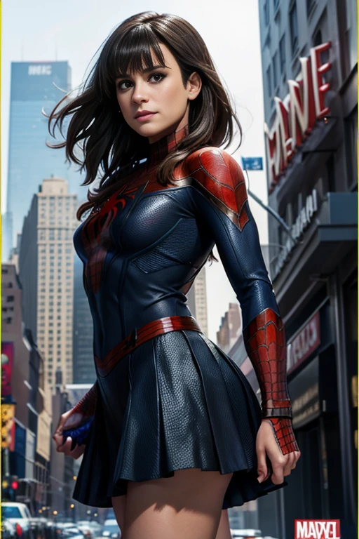 Lea Michele、Marvel Comics Movie Poster, Very beautiful, Movies about Spiderman, sexy, whole body, I'm wearing a skirt、Premiere date, Poster、belly buttonを突き出す、new york、She's wearing a torn Spider-Man suit,The suit is torn、Wearing a skirt、 Red and black color scheme,dynamic、masterpiece、highest quality、Ultra-detailed、Very detailed、A delicate and beautiful shine、超A high resolution、Cinematic,Break,Breakdrop,(Torn clothes:1.5), (Wet clothes:1.4), Bare shoulders,Real Rain,Wet Hair,belly button、Exposing Skin、Showing off her sexy shoulders