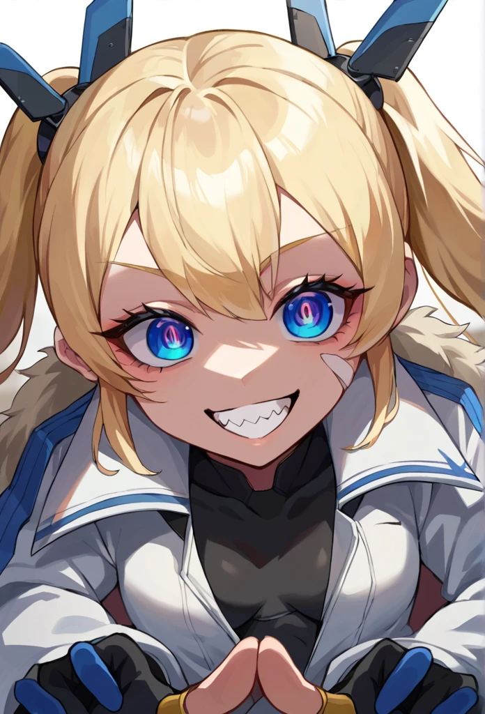 score_9, score_8_up, score_7_up,  source_anime, BREAK 
BREAK
1girl, solo, portrait, 
laplace, blonde hair, twintails, long hair, hair ornament, blue eyes, small breasts, gloves, 
looking at viewer, close-up, teeth, huge_smile, evil smile, crazy eyes, fish eye view, huge mouth,  pov, shaded face,