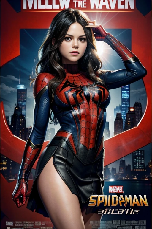 Rachel Bilson、Marvel Comics Movie Poster, Very beautiful, Movies about Spiderman, sexy, whole body, I'm wearing a skirt、Premiere date, Poster、belly buttonを突き出す、new york、She's wearing a torn Spider-Man suit,The suit is torn、Wearing a skirt、 Red and black color scheme,dynamic、masterpiece、highest quality、Ultra-detailed、Very detailed、A delicate and beautiful shine、超A high resolution、Cinematic,Break,Breakdrop,(Torn clothes:1.5), (Wet clothes:1.4), Bare shoulders,Real Rain,Wet Hair,belly button、Exposing Skin、Showing off her sexy shoulders