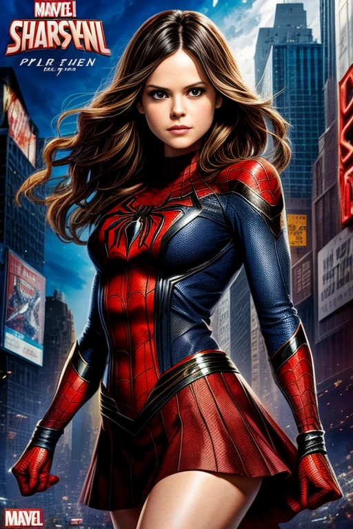 Rachel Bilson、Marvel Comics Movie Poster, Very beautiful, Movies about Spiderman, sexy, whole body, I'm wearing a skirt、Premiere date, Poster、belly buttonを突き出す、new york、She's wearing a torn Spider-Man suit,The suit is torn、Wearing a skirt、 Red and black color scheme,dynamic、masterpiece、highest quality、Ultra-detailed、Very detailed、A delicate and beautiful shine、超A high resolution、Cinematic,Break,Breakdrop,(Torn clothes:1.5), (Wet clothes:1.4), Bare shoulders,Real Rain,Wet Hair,belly button、Exposing Skin、Showing off her sexy shoulders