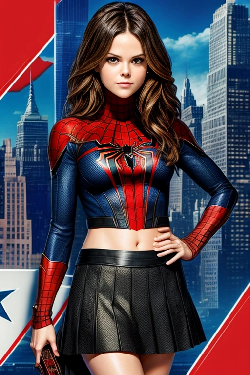 Rachel Bilson、Marvel Comics Movie Poster, Very beautiful, Movies about Spiderman, sexy, whole body, I'm wearing a skirt、Premiere date, Poster、belly buttonを突き出す、new york、She&#39;s wearing a torn Spider-Man suit,The suit is torn、Wearing a skirt、 Red and black color scheme,dynamic、masterpiece、highest quality、Ultra-detailed、Very detailed、A delicate and beautiful shine、超A high resolution、Cinematic,Break,Breakdrop,(Torn clothes:1.5), (Wet clothes:1.4), Bare shoulders,Real Rain,Wet Hair,belly button、Exposing Skin、Showing off her sexy shoulders