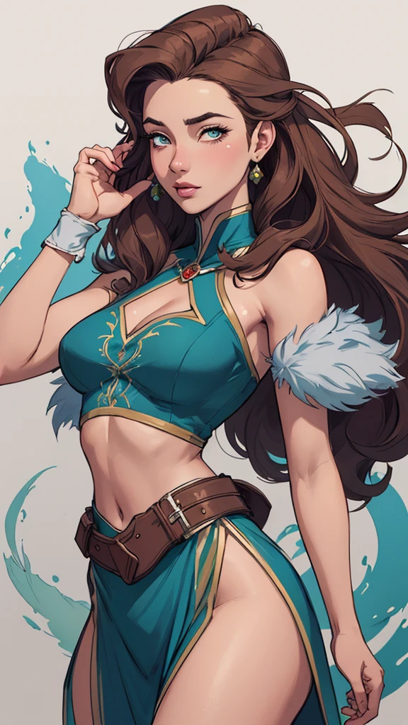 Woman style character beautiful breasts symmetrical medium breasts Fiona queen Anna of Arendelle with war marks Cartoon image of a woman .Ilustra??o estilo desenho animado, estilo de arte dos desenhos animados, estilo de arte dos desenhos animados, digital illustration style, estilo atompunk design de personagens altamente detalhado, arte digital detalhada coragem, Forest fan art, Design de personagens de retrato, beautiful digital illustration, retrato de alta qualidade, Arte em quadrinhos, mulher jovem cabelo com transas lindas . Queen Anna of ArendelleBeautiful lined eyes Medium large bust and wonderful sexy clothes. image expression of sexual desire from waist to head illustration Queen Anne of Arendelle atompunk style Fallout 4 style pose playboy magazine