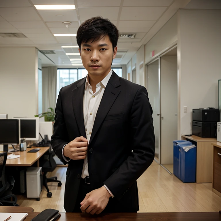 A Chinese man in a suit in the office 