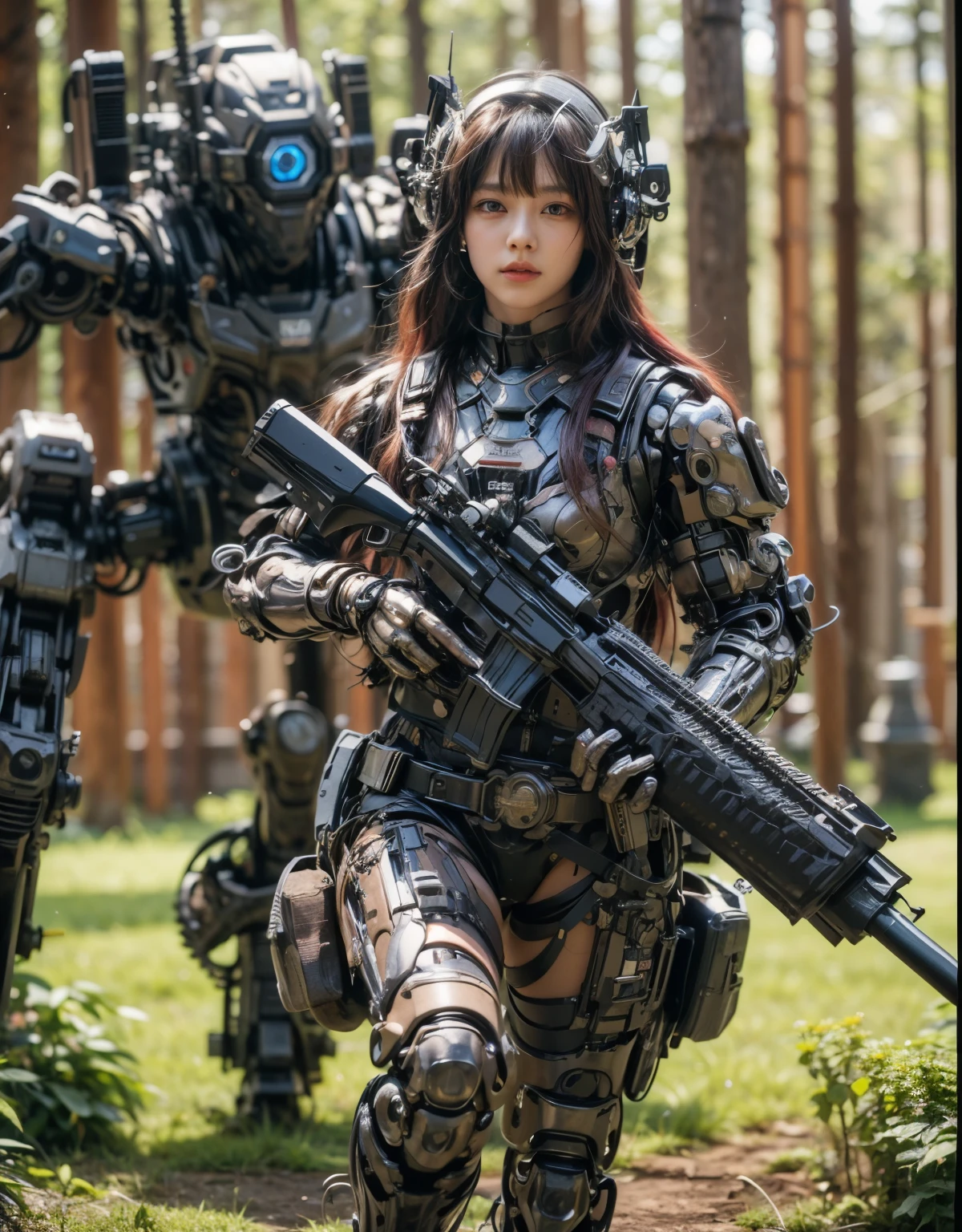 (top-quality:1.2, masterpiece)、ultra high resolution、extremely ultra surrealism, (Photorealsitic:1.4)、Raw photo、(Steampunk Battle Cyborg fallen angel)、(large mechanical bat wings)、black porcelain body、red hair、glowy skin、1 Cyborg girl、(mechanical frame:1.3)japanese, extremely cute face, ((super realistic details))、portrait、globalillumination、Shadow、octan render、8K、ultrasharp、character edge light、Details of complex ornaments、Acrylic Clear Cover、Sumerian details、Hydraulic cylinder、Small LED lamp、highly intricate detail、Realistic light、a purple eye、radiant eyes、Facing the camera、neon details、cowboy shot、Futuristic headgear、About Cyberpunk