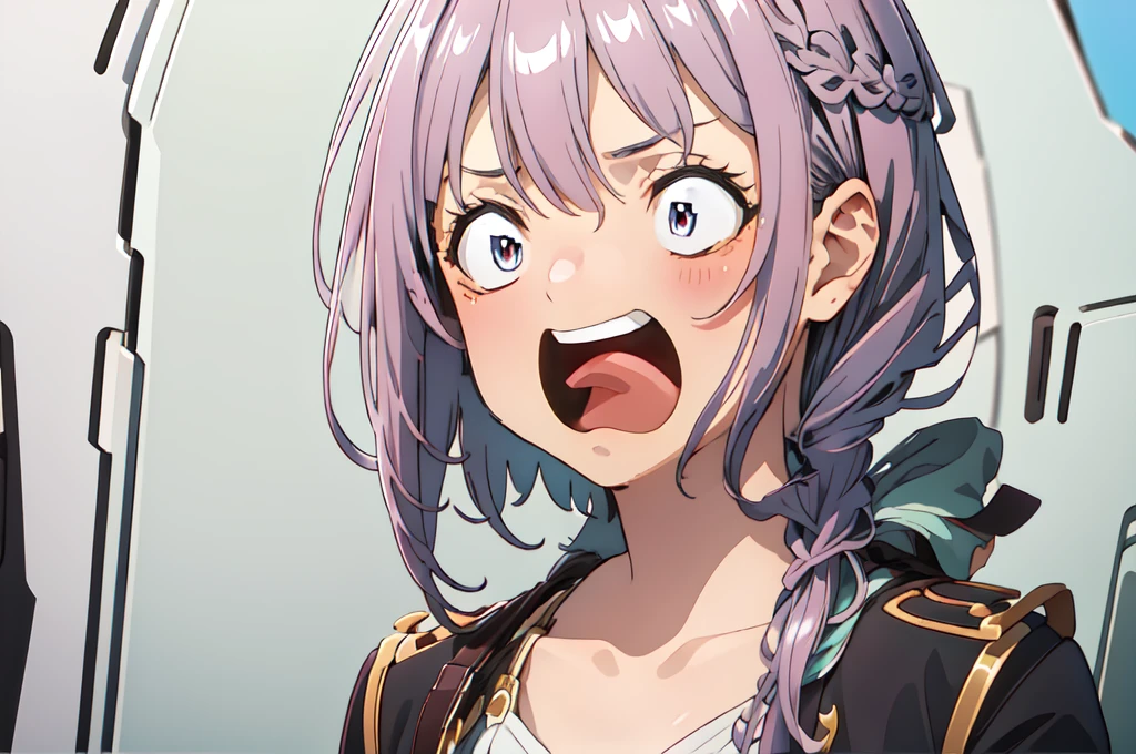 (masterpiece, best quality),  intricate details,
1girl, luna, 
 hengao_teio,  open mouth, screaming, pink hair, hair braid, portrait,