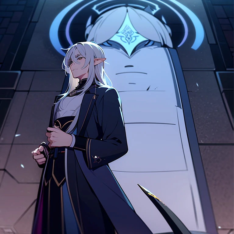 Quero que construa um personagem masculino em estilo anime, he is an assassin elf with the following physical characteristics: ele possui cabelos negros, pele clara e olhos vermelhos