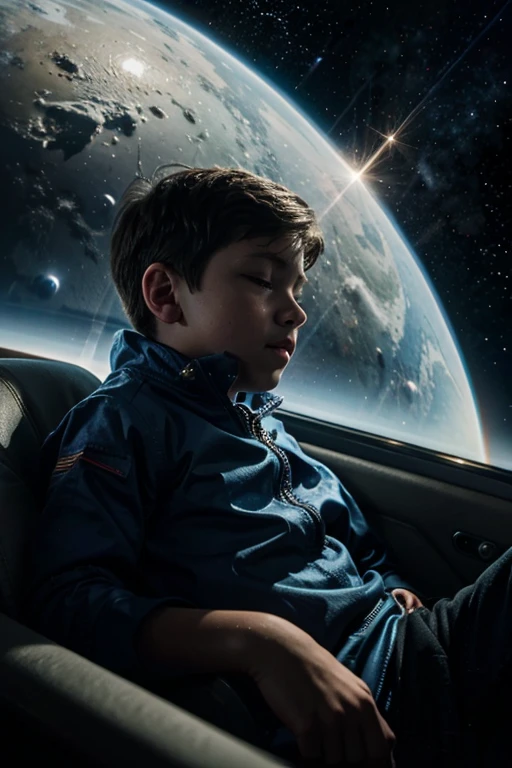the boy Lucas dreaming that he is in space