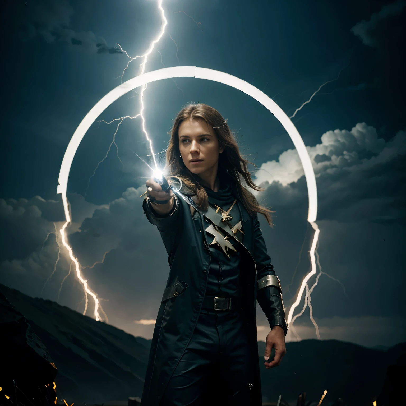 A bolt of lightning was shot from the Lord of Time's hand and hit the creature, throwing it violently against the ground., fazendo o solo em volta tremer como se fosse um terremoto de alta intensidade. De fato, foi um tremendo golpe, but it was in vain as the hideous creature managed to escape.