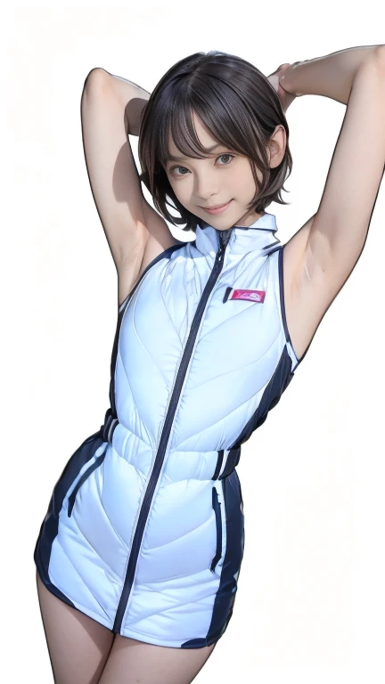 Actual,best Actual quality:1.1),(photo shoot:1.1),(High resolution), (Highly detailed and Actual face),Half Body,(Actual human skin),(everyone),(White skin of a 15 year old,Light brown short bob, Wear a sexy tight astronaut suit,) A room in the space station, ((15-year-old girl, Young Smile, slim, Narrow waist, Thin thighs, Thin arms)), ((Raise your arms, Please show me your armpits))