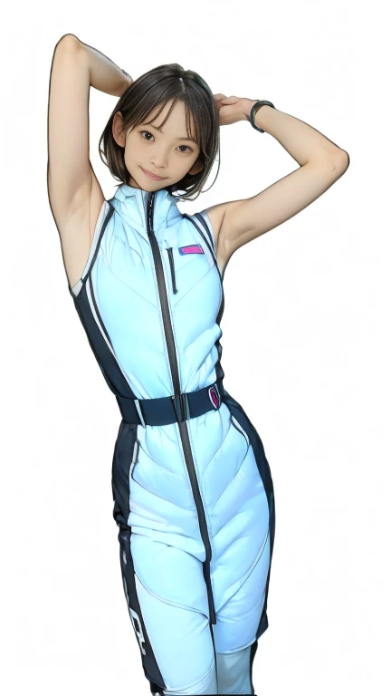 Actual,best Actual quality:1.1),(photo shoot:1.1),(High resolution), (Highly detailed and Actual face),Half Body,(Actual human skin),(everyone),(White skin of a 15 year old,Light brown short bob, Wear a sexy tight astronaut suit,) A room in the space station, ((15-year-old girl, Young Smile, slim, Narrow waist, Thin thighs, Thin arms)), ((Raise your arms, Please show me your armpits))