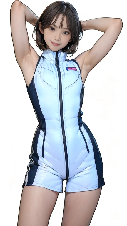 Actual,best Actual quality:1.1),(photo shoot:1.1),(High resolution), (Highly detailed and Actual face),Half Body,(Actual human skin),(everyone),(White skin of a 15 year old,Light brown short bob, Wear a sexy tight astronaut suit,) A room in the space station, ((15-year-old girl, Young Smile, slim, Narrow waist, Thin thighs, Thin arms)), ((Raise your arms, Please show me your armpits))