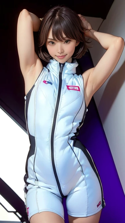 Actual,best Actual quality:1.1),(photo shoot:1.1),(High resolution), (Highly detailed and Actual face),Half Body,(Actual human skin),(everyone),(White skin of a 15 year old,Light brown short bob, Wear a sexy tight astronaut suit,) A room in the space station, ((15-year-old girl, Young Smile, slim, Narrow waist, Thin thighs, Thin arms)), ((Raise your arms, Please show me your armpits))