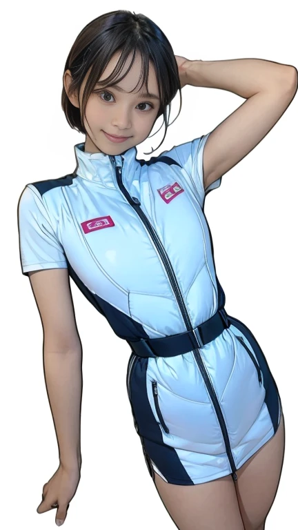 Actual,best Actual quality:1.1),(photo shoot:1.1),(High resolution), (Highly detailed and Actual face),Half Body,(Actual human skin),(everyone),(White skin of a 15 year old,Light brown short bob, Wear a sexy tight astronaut suit,) Space Stationの一室, ((15-year-old girl, Young Smile, slim, Narrow waist, Thin thighs, Thin arms)), ((Raise your arms, Please show me your armpits)),BREAK Inside the spaceship、Space Station、acrobatic pose