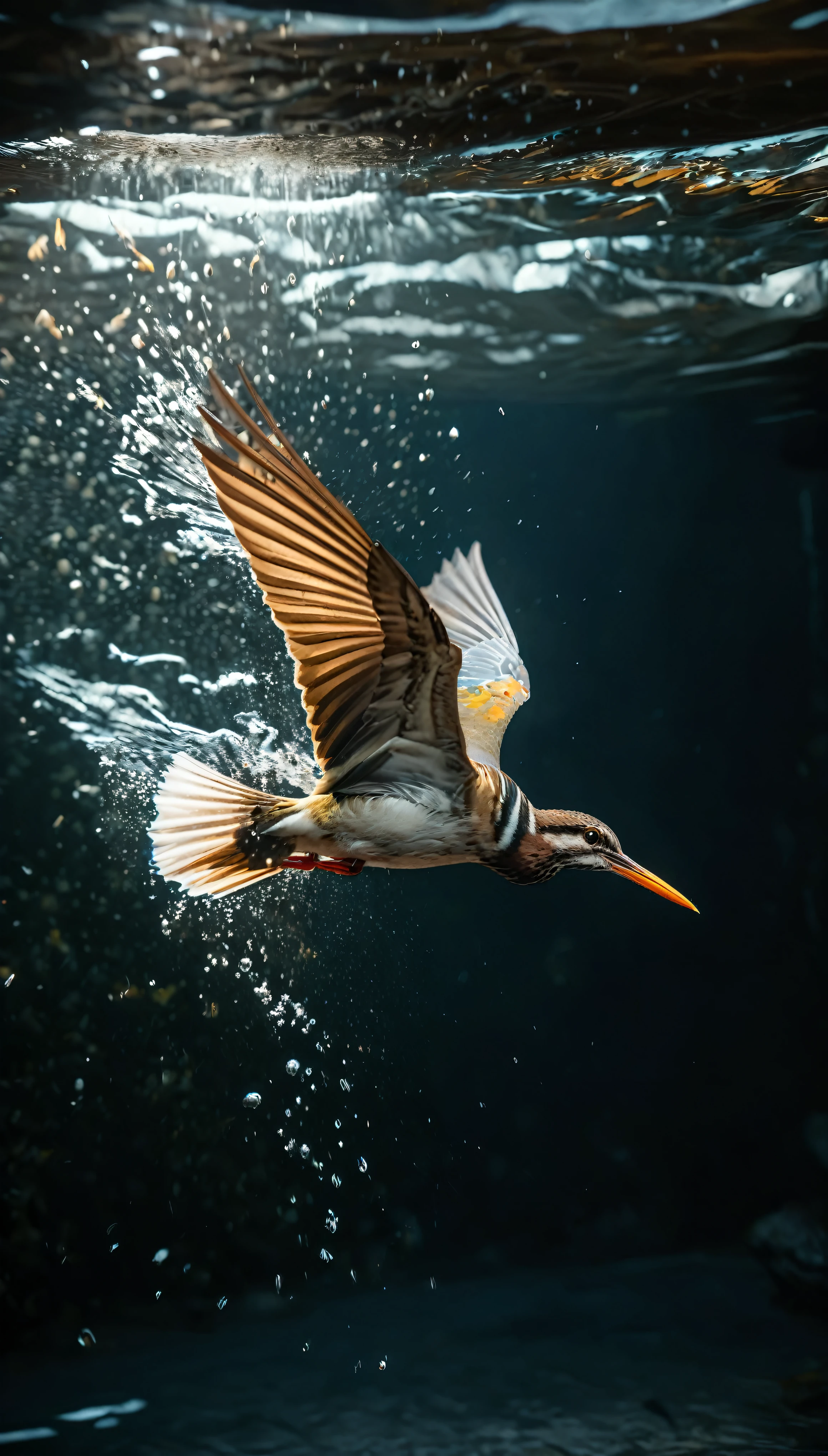 ((Masterpiece in maximum 16K resolution):1.6),((soft_color_photograpy:)1.5), ((Ultra-Detailed):1.4),((Movie-like still images and dynamic angles):1.3),| ((Macro shot cinematic photo of diving birds diving into water):1.2), ((high speed dive):1.1), ((diving form):1.2), (macro lens), (tyndall effect), (a lot of splashes), (water splashes), (shimmer), (visual experience) ,(Realism), (Realistic),award-winning graphics, dark shot, film grain, extremely detailed, Digital Art, rtx, Unreal Engine, scene concept anti glare effect, All captured with sharp focus. | Rendered in ultra-high definition with UHD and retina quality, this masterpiece ensures anatomical correctness and textured skin with super detail. With a focus on high quality and accuracy, this award-winning portrayal captures every nuance in stunning 16k resolution, immersing viewers in its lifelike depiction. | ((perfect_composition, perfect_design, perfect_layout, perfect_detail, ultra_detailed)), ((enhance_all, fix_everything)), More Detail, Enhance.