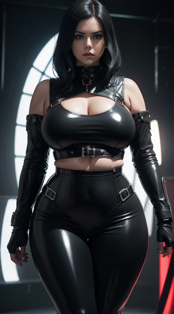 score_9, source_anime, score_8_up, score_7_up, BREAK Trilla, helmet with red visor, cape, armor,black gloves, tight bodysuit, black cape,black pants, BREAK, massive ass, massive thighs, close-up, solo, standing, front view, medium breasts, hands on hips, wide hips, BREAK, revealing clothing, skimpy clothing, x3dce, 3d, imperial hall, imperial room, her personal quarters, big ass, thick thighs, thong, showing buttcrack, torn clothing