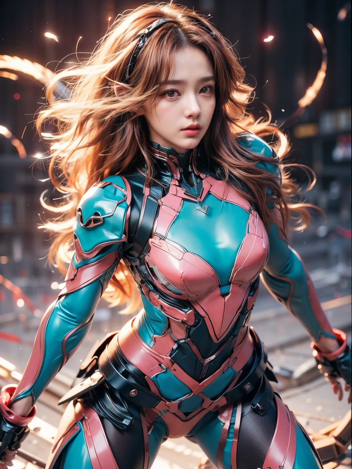 (top-quality:1.2, masterpiece)、ultra high resolution、extremely ultra surrealism, (Photorealsitic:1.4)、Raw photo、(Steampunk Battle Cyborg fallen angel)、(large mechanical bat wings)、black porcelain body、red hair、glowy skin、1 Cyborg girl、(mechanical frame:1.3)japanese, extremely cute face, ((super realistic details))、portrait、globalillumination、Shadow、octan render、8K、ultrasharp、character edge light、Details of complex ornaments、Acrylic Clear Cover、Sumerian details、Hydraulic cylinder、Small LED lamp、highly intricate detail、Realistic light、a purple eye、radiant eyes、Facing the camera、neon details、cowboy shot、Futuristic headgear、About Cyberpunk