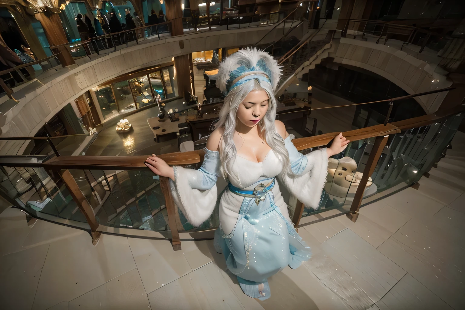 (Best quality, 8k, 32k, Masterpiece, UHD:1.2) "Imagine the majestic and serene Northern Water Tribe from Avatar: The Last Airbender. Describe an expansive city built entirely of ice and snow, nestled in the heart of the North Pole. The architecture is both grand and intricate, with towering ice palaces, elegantly curved bridges, and structures carved from solid ice, all shimmering under the soft glow of the Northern Lights.
The city is protected by massive ice walls and connected by a network of canals and waterways, which serve as the main thoroughfares for its inhabitants. Boats glide silently through these canals, piloted by Waterbenders who use their bending skills to navigate the icy waters. The air is crisp and cold, filled with the scent of fresh snow and the distant sound of water flowing.
The people of the Northern Water Tribe are dressed in thick, fur-lined garments to protect against the frigid temperatures. Their culture is deeply rooted in Waterbending and a harmonious relationship with the ocean and the spirits. Central to the city is the Spirit Oasis, a lush and warm sanctuary surrounded by a grove of trees, where the spiritual energy is palpable and the water is always warm.
Describe the daily life in the Northern Water Tribe, focusing on the communal activities, Waterbending training sessions, and the preparation for various cultural events and rituals. Highlight the sense of community and tradition, as well as the beauty and resilience of a people living in harmony with their harsh, yet stunning, environment." (fish-eye lens))