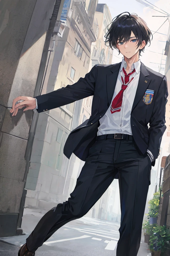 masterpiece，8k，((A man))，Black short hair，Handsome，British style，school uniform，