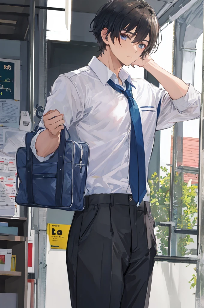masterpiece,8k,((A man)),Black short hair,Handsome,school uniform,study,