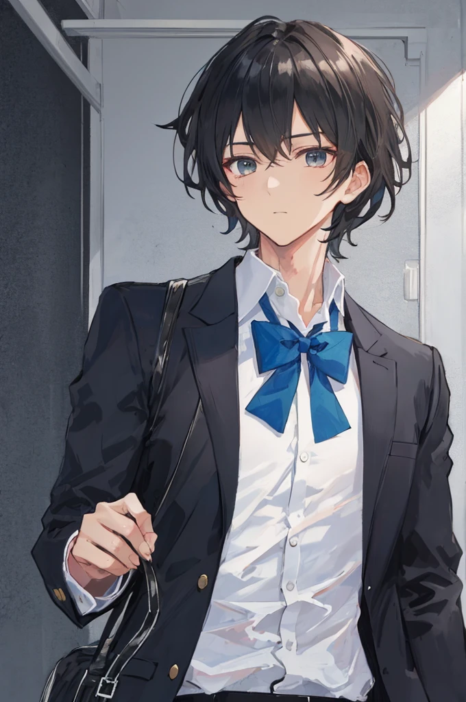 masterpiece，8k，((A man))，Black short hair，Handsome，school uniform，study，