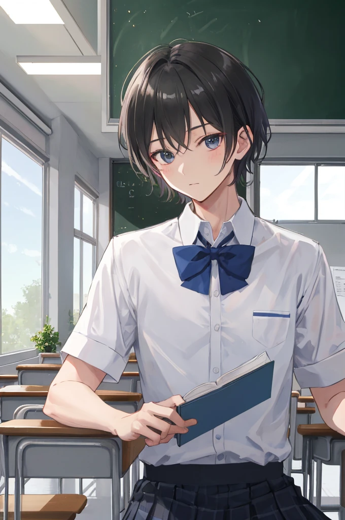 masterpiece,8k,((A man)),Black short hair,Handsome,school uniform,study,classroom,Do homework,