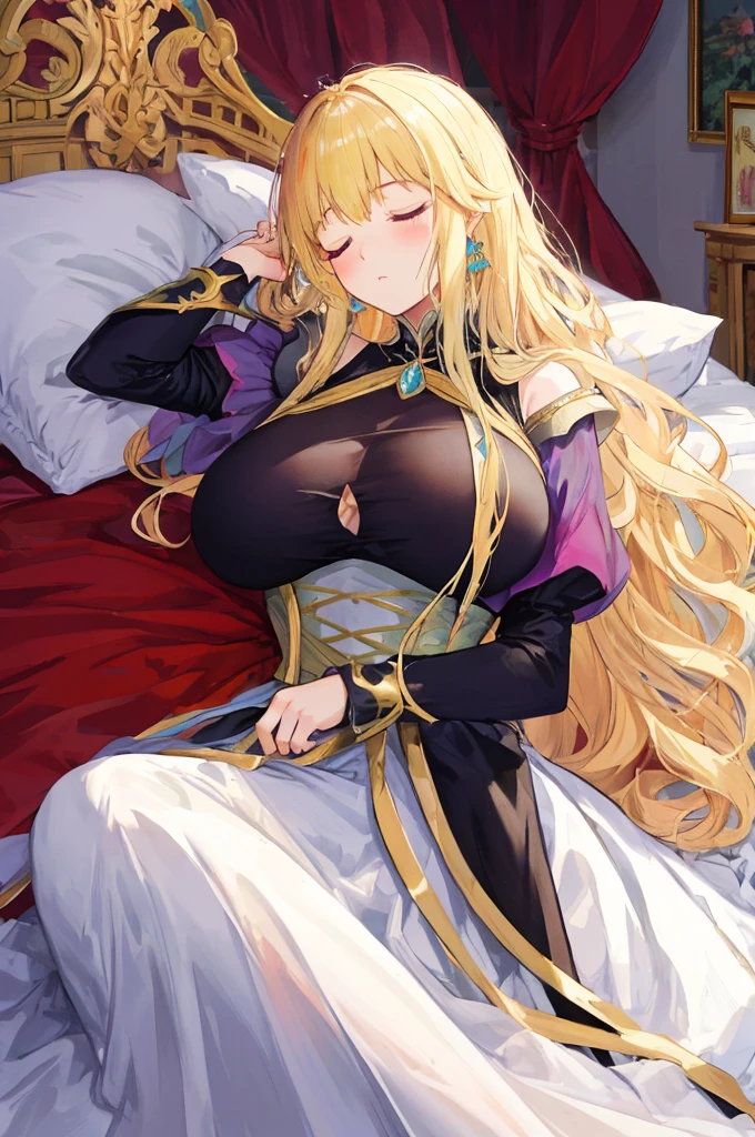 Fairy Tale Style，sleeping Beauty，A woman with big ，Long blond hair，Princess，Shame on weakness，bedroom，