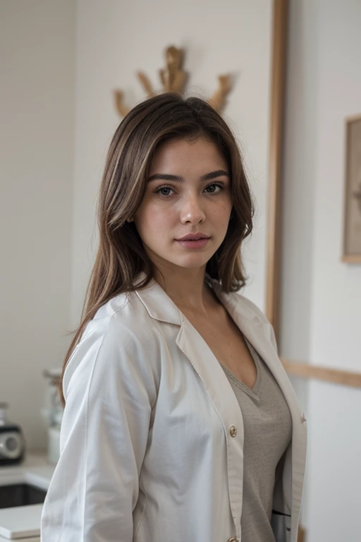 ((melhor qualidade)), ((Obra de arte)), (detalhado), rosto perfeito realistic image of a beautiful woman wearing lab coat