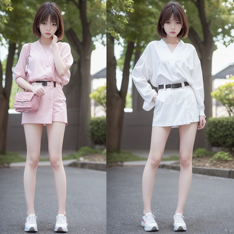 , slim girl model photo, female model, Japan female fashion model, Sakura Miyawaki, LE SSERAFIM, (8k, RAW photo, top quality, masterpiece: 1.2), (realistic, photorealistic: 1.37), ultra detail, ultra high definition, summer, school, standing figure, full body,