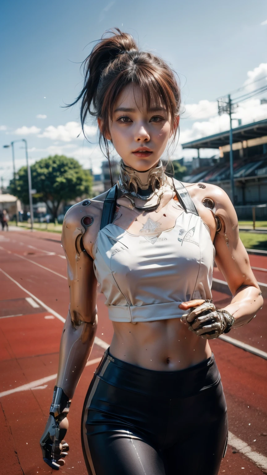 (top-quality:1.2, masterpiece)、ultra high resolution、extremely ultra surrealism, (Photorealsitic:1.4)、Raw photo、(Steampunk Battle Cyborg fallen angel)、(large mechanical bat wings)、black porcelain body、red  hair、glowy skin、1 Cyborg girl、(mechanical frame:1.3)japanese, extremely cute face,  ((super realistic details))、portrait、globalillumination、Shadow、octan render、8K、ultrasharp、character edge light、Details of complex ornaments、Acrylic Clear Cover、Sumerian details、Hydraulic cylinder、Small LED lamp、highly intricate detail、Realistic light、a purple eye、radiant eyes、Facing the camera、neon details、cowboy  shot、Futuristic headgear、About Cyberpunk
