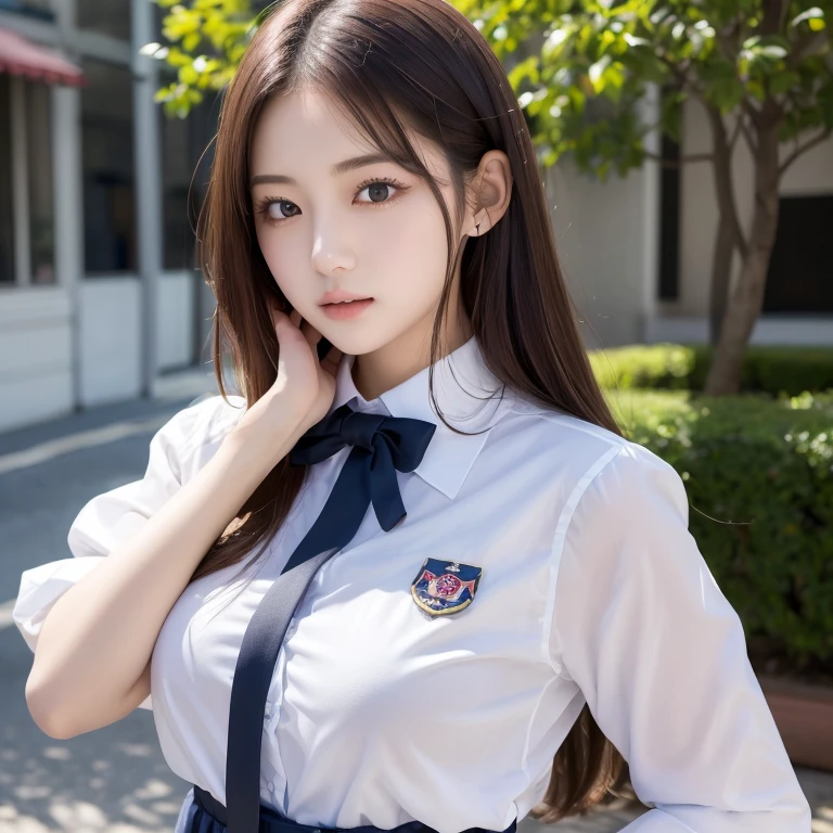 (Best quality, High resolution, Masterpiece :1.3), School uniform: 1.3, Korean Idol, Nogizaka Idol, Gravure Idol, Actress, fashion model posing