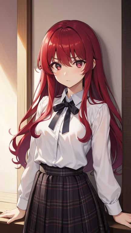 vermilion stele, vermilion stele, pelo entre los ojos, ingesta de cabello, Cinta para el pelo, pelo largo, (ojos rojos:1.5), cabello rojo, dos lados hacia arriba, cinta amarilla,
Blake Black gargantilla, gargantilla, emblema, correa de liga, cinta para el cuello, tartan, mangas cortas hinchadas, mangas hinchadas, cinta morada, cabello rojo, cinta del arco, , camisa, mangas cortas, falda, muslos muslos muslos muslos, Camisa blanca, falda blanca,
DESCANSO mirando al espectador,
romper en el interior, DESCANSO en el aula (mesa:1.2), mejor calidad, high resolution, Fondo de pantalla de unidad 8k, (ILLUSTRATION:0.8), (Hermosos ojos detallados:1.6), cara extra detallada, perfect lighting, extremadamente detalles CG, (manos perfectas, perfect anatomy),