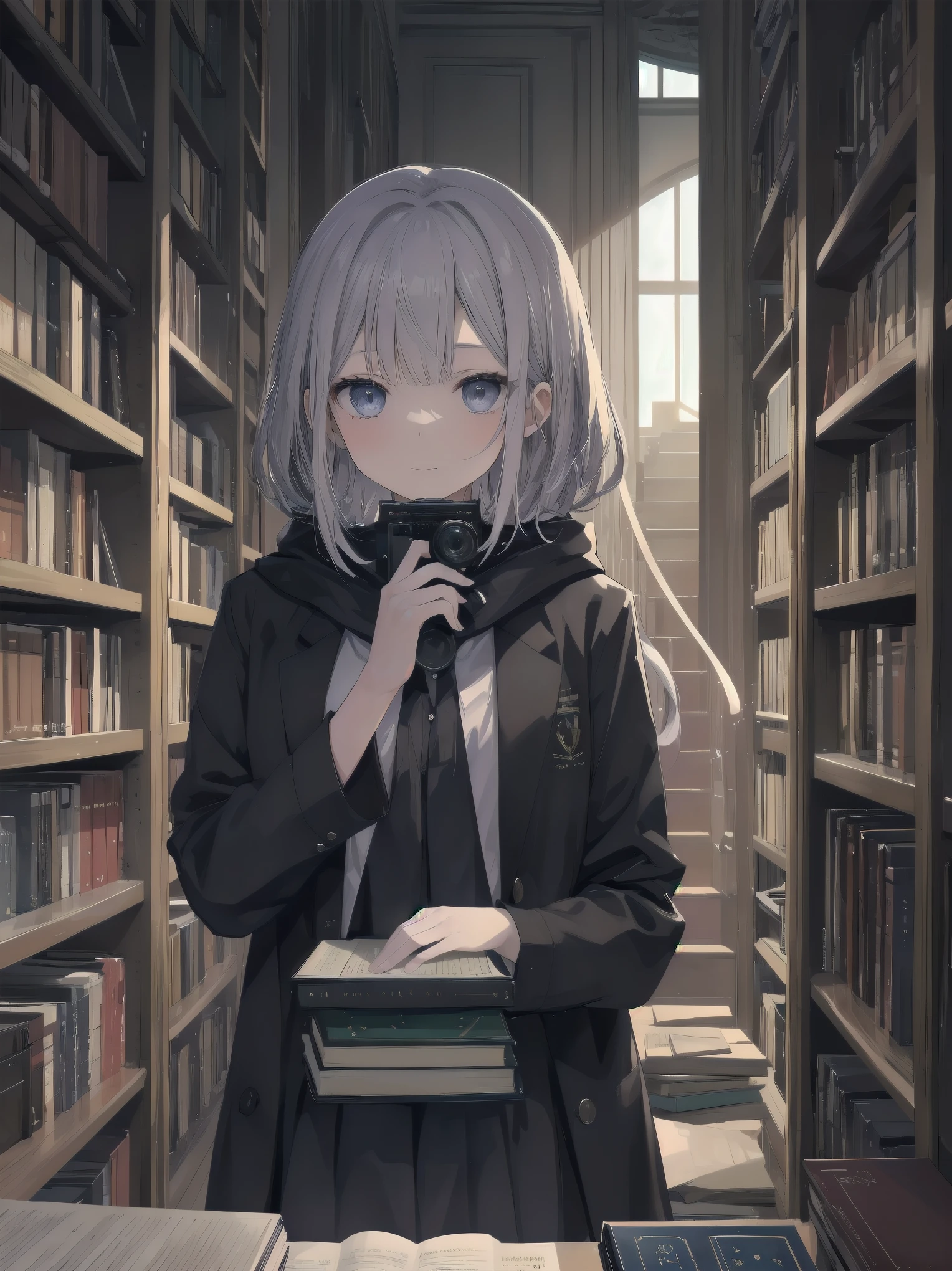 Subtitle: {{library}} {{uniform}} {{reading books}}

The library at night. As if to break the silence, a beautiful girl, Saori, was buried in a huge pile of materials in her . She was pulling old books off the shelves and following each word in the faint light of her flashlight. Suddenly, he felt a presence creeping up behind him and turned to see a man wearing a black hood standing silently. I didn't expect you here," the man said in a cold voice. The man said in a cold voice. But Saori smiled without fear and replied, "I thought you knew the answer." He replied. She closed the book in her hand, took out a small camera she had hidden in her chest, and said, "You have the audacity to do that with a pretty face. But let's settle this. She said challengingly.

Translated with www.DeepL.com/Translator (free version)