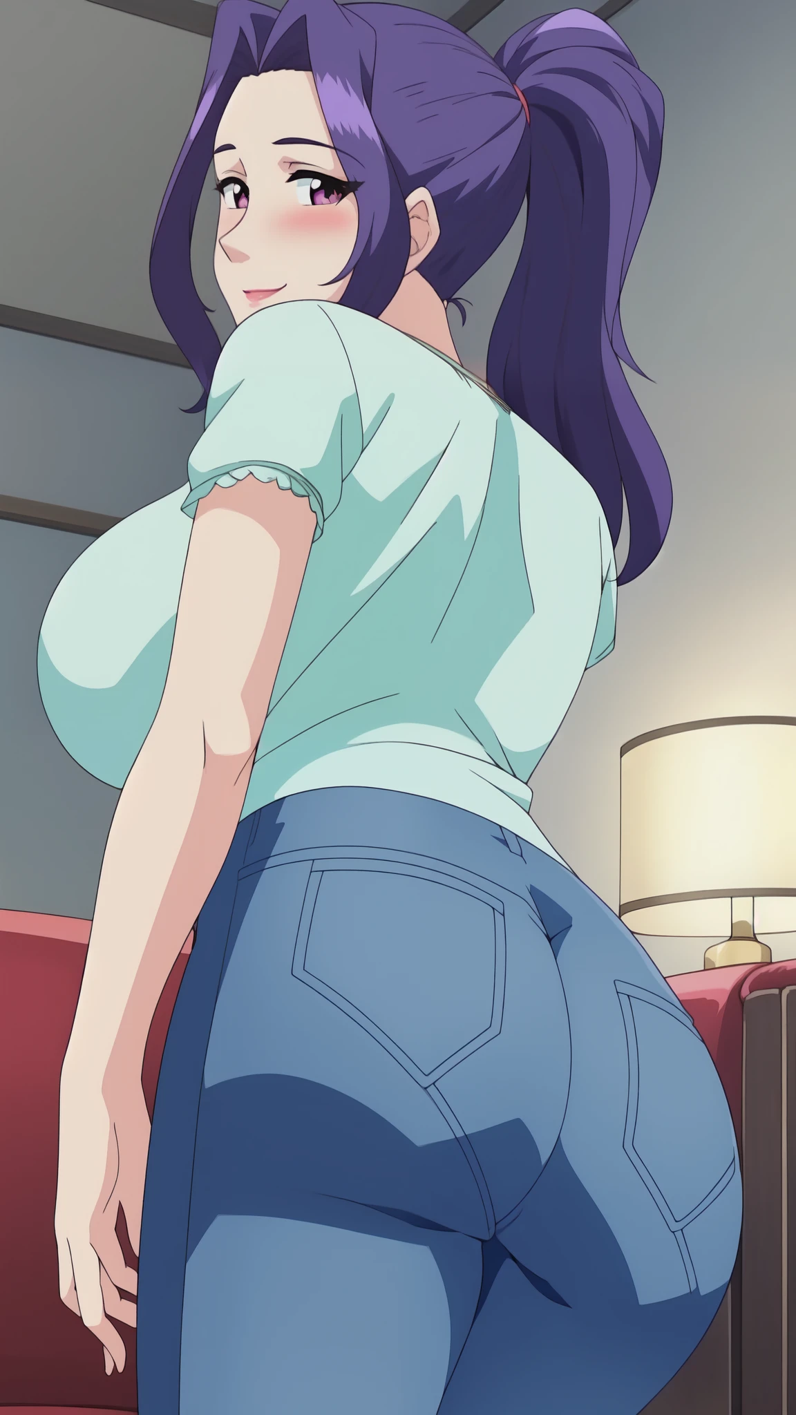 high quality photo of a woman, detailed face, <3, over head view, short, oppai ratio, anime, long legs, long hair, rear view, rear end view, big plump juicy butt, fat butt