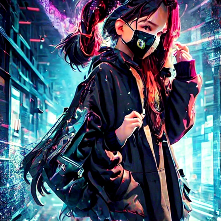 (masterpiece, best quality:1.2), 1girl, solo, wearing mask, covered face, hidden face