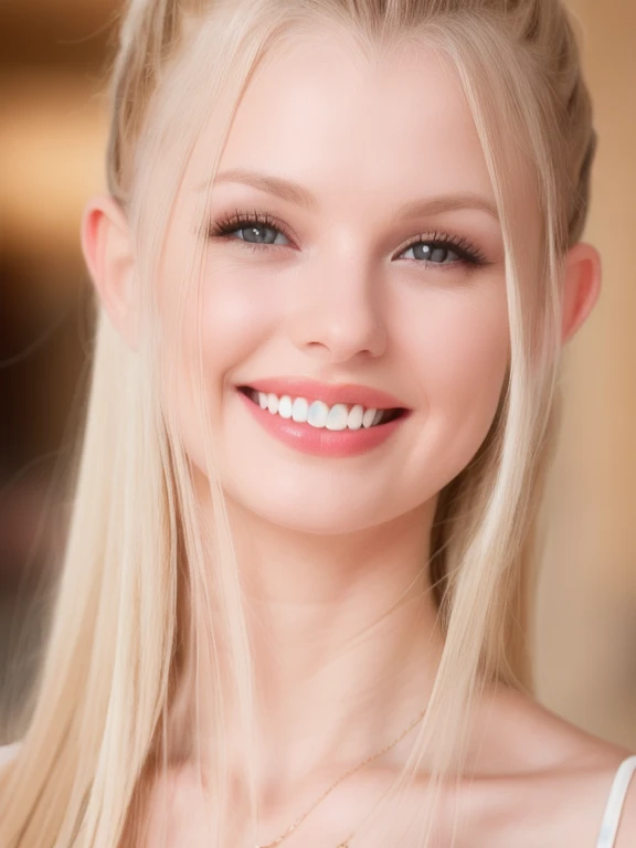 (realistic、masterpiece、Best Quality、8K、highres、high resolution:1.3)、1 girl、smile, Huge breasts、white bikini、pale white skin、looking at viewers、super fine face and eyes、long blonde hair、indoor、 upper body、